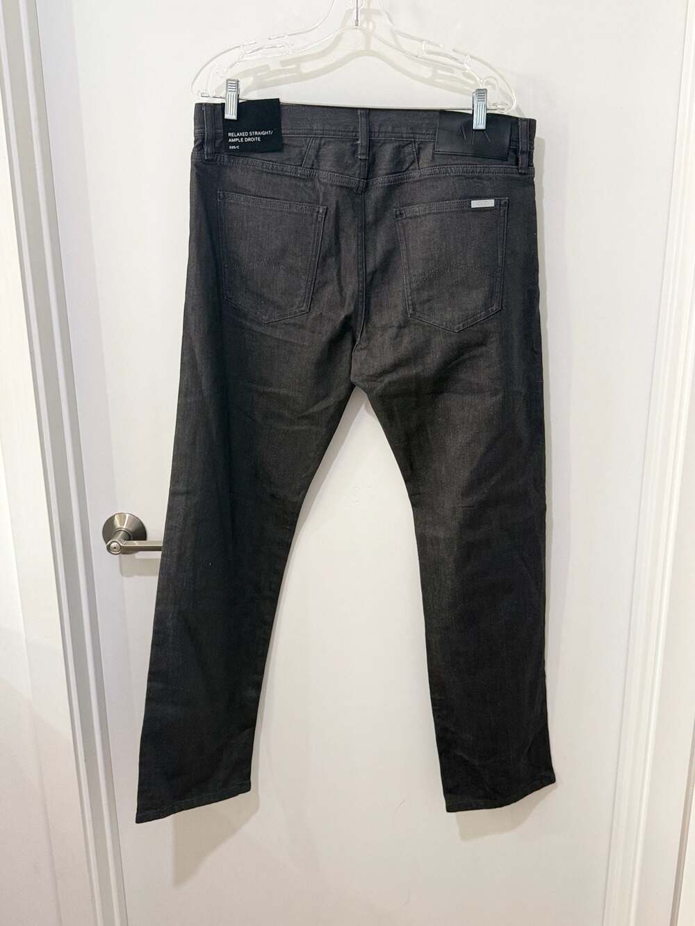 Armani Exchange A|X Relaxed Straight Leg 5-Pocket Jeans, Black - Picture 3 of 10